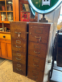 Vintage oak metal file cabinet 