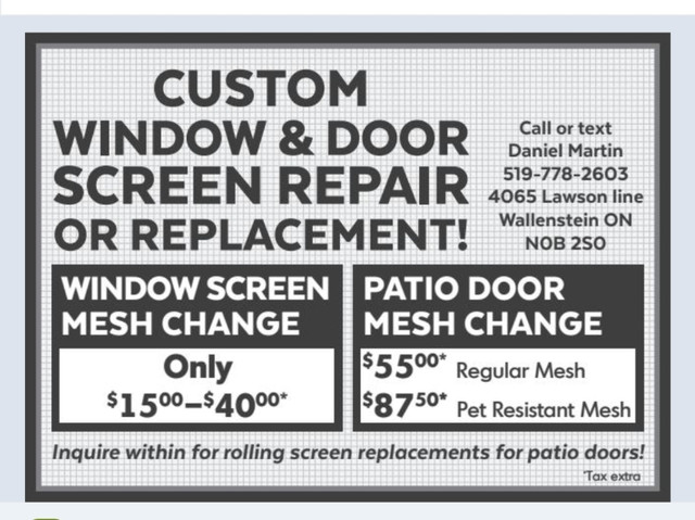 Window  and door screen repair  in Windows, Doors & Trim in Kitchener / Waterloo