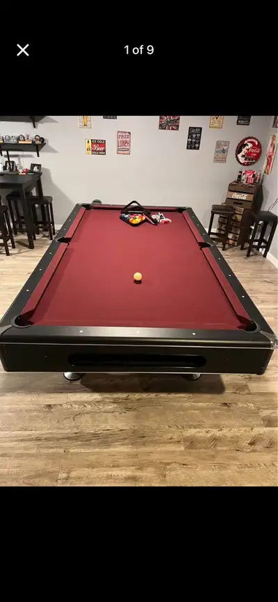 Pool table 3 Piece slate brand new burgundy felt top bumpers cue, View more