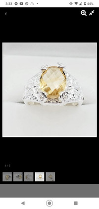 Sterling silver ring with genuine citrine and natural sapphires