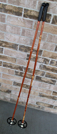 Vintage Bamboo Ski Poles L.130cm/51" Rubber Baskets, Taiwan Made