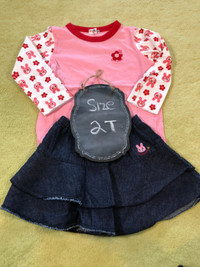 Pink Casual Cotton Top with bunny sleeves and skirt - 2T