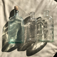 Antique circa late 1800’s or 1900’s set of 3 apothecary bottles 
