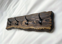 COAT RACK Live edge base, rustic style, 4 hooks.  H 21