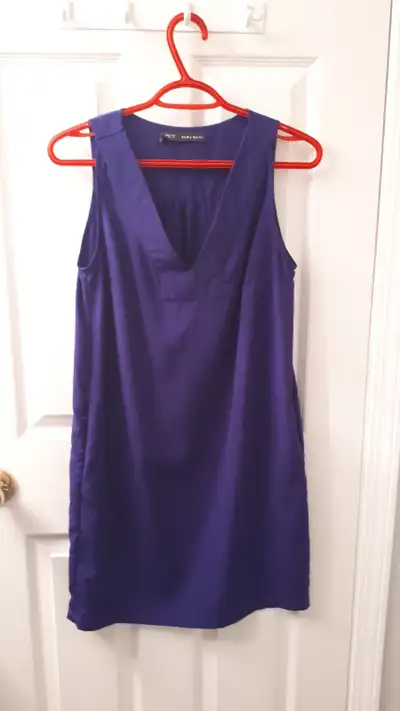 Zara basic Purple satin sack dress Two pockets Size xs