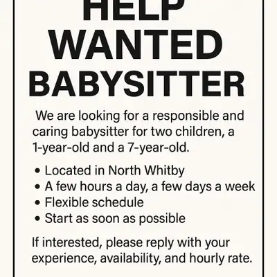  Babysitter Wanted – Flexible Hours – Whitby (1 & 7 Year O, View more