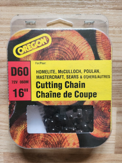 16" Oregon D60 72V 060M cutting chain. New, in packaging, never used. See photos for listed models c...