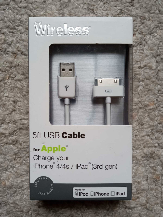 Just Wireless 5ft USB Cable for Apple iPod iPhone iPad New Opene in Cables & Connectors in Delta/Surrey/Langley