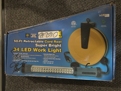 50ft. retractable cord reel with super bright LED light, View more