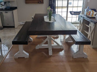 8 Person Solid Wood Farmhouse Kitchen Table & Benches