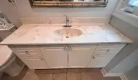 60” bathroom vanity with quartz top and moen vanity faucet