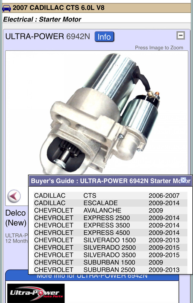 Starter Motor ULTRA-POWER 6942N in Garage Sales in Oshawa / Durham Region - Image 2
