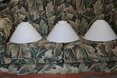 BRAND NEW WHITE POOL TABLE LIGHT SHADES 14 X 7 X 3 1/2 INCHES, View more