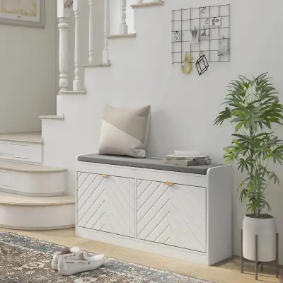 Shoe Storage with Seat, Upholstered Hallway Bench, Shoe Bench with 2 Flip Drawers and 4 Vents for 8...