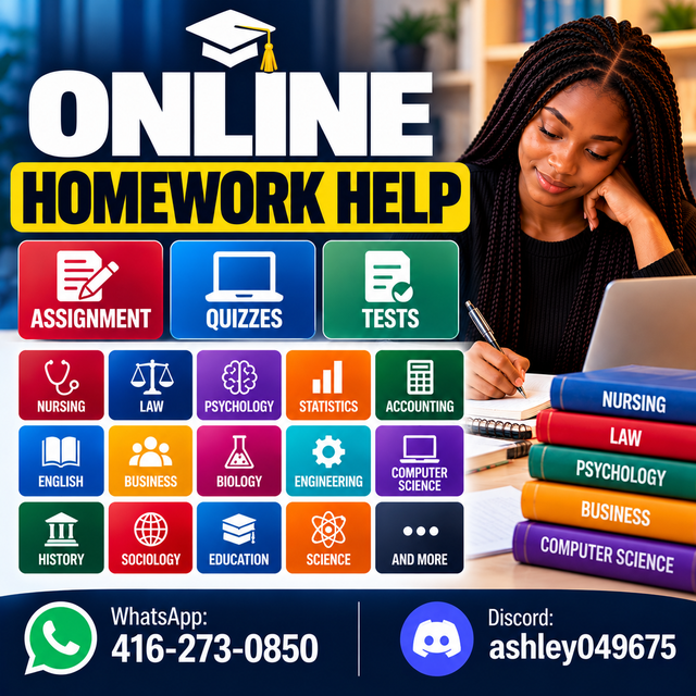 ONLINE HOMEWORK HELP, ASSIGNMENT HELP, QUIZZES, TESTS 4162730850