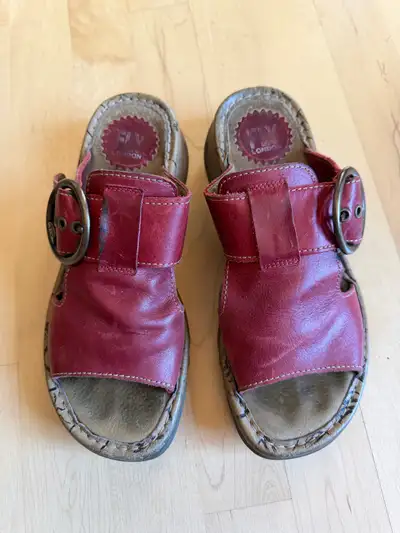 Fly London Red Leather Slides, Size 7.5, View more