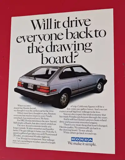 VINTAGE ORIG CAR AD - 1981 HONDA ACCORD HATCHBACK ANNONCE AUTO, View more