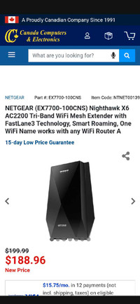 NETGEAR (EX7700-100CNS) Nighthawk X6 AC2200 Tri-Band WiFi Mesh E
