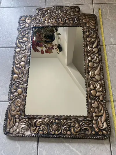 antique embossed silver 900 wall mirror. 29”x18”., View more