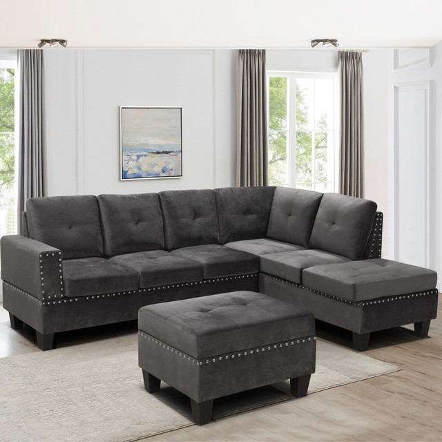 Brand New 4-Piece Sectional Set in Grey Velvet Clearance Sale in Couches & Futons in Belleville - Image 2