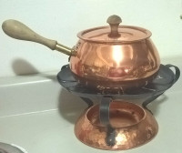 Vintage Copper Fondue Set with  Hammered Copper Base