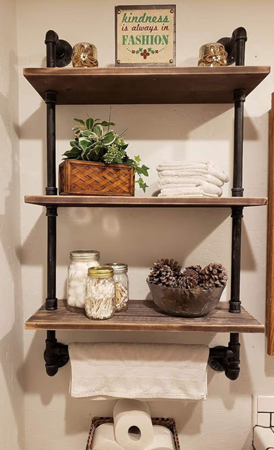 Wooden industrial wall shelf (bathroom, living room, bedroom), View more