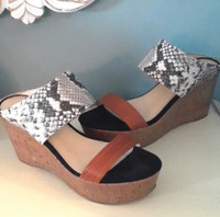 Marc Fisher snakeskin slip-on cork platform wedges Size 7