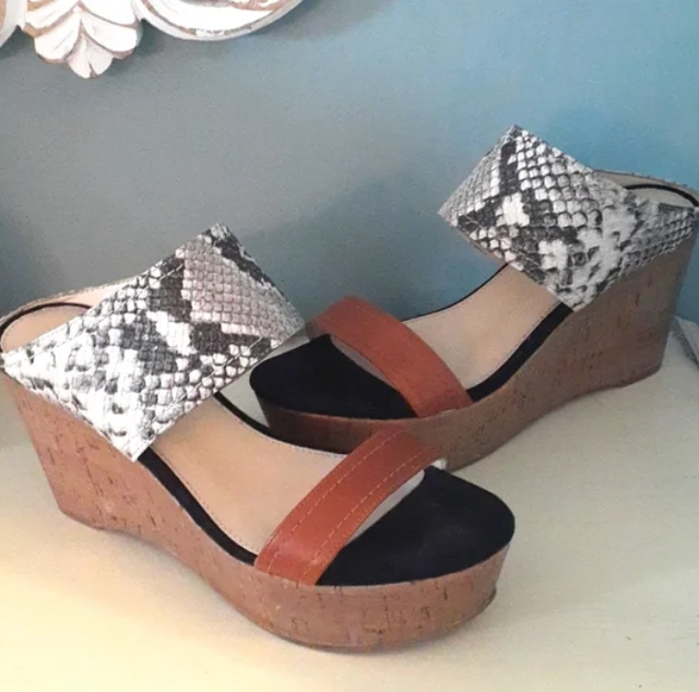 Marc Fisher snakeskin slip-on cork platform wedges Size 7