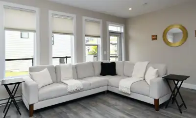 Fontana Contemporary 2pc Sectional, Cream. Two years old. Must be able to pick up. Overall Dimension...