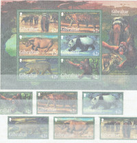 GIBRALTAR. Set  d'un Feuillet de 6 timbres et 6 timbres ANIMAUX