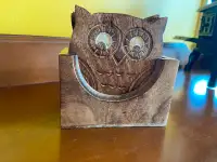 6 Shabby Chic Wooden Owl Coasters and Holder.