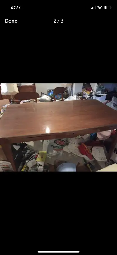 Retro wood table and 4 matching chairs, View more