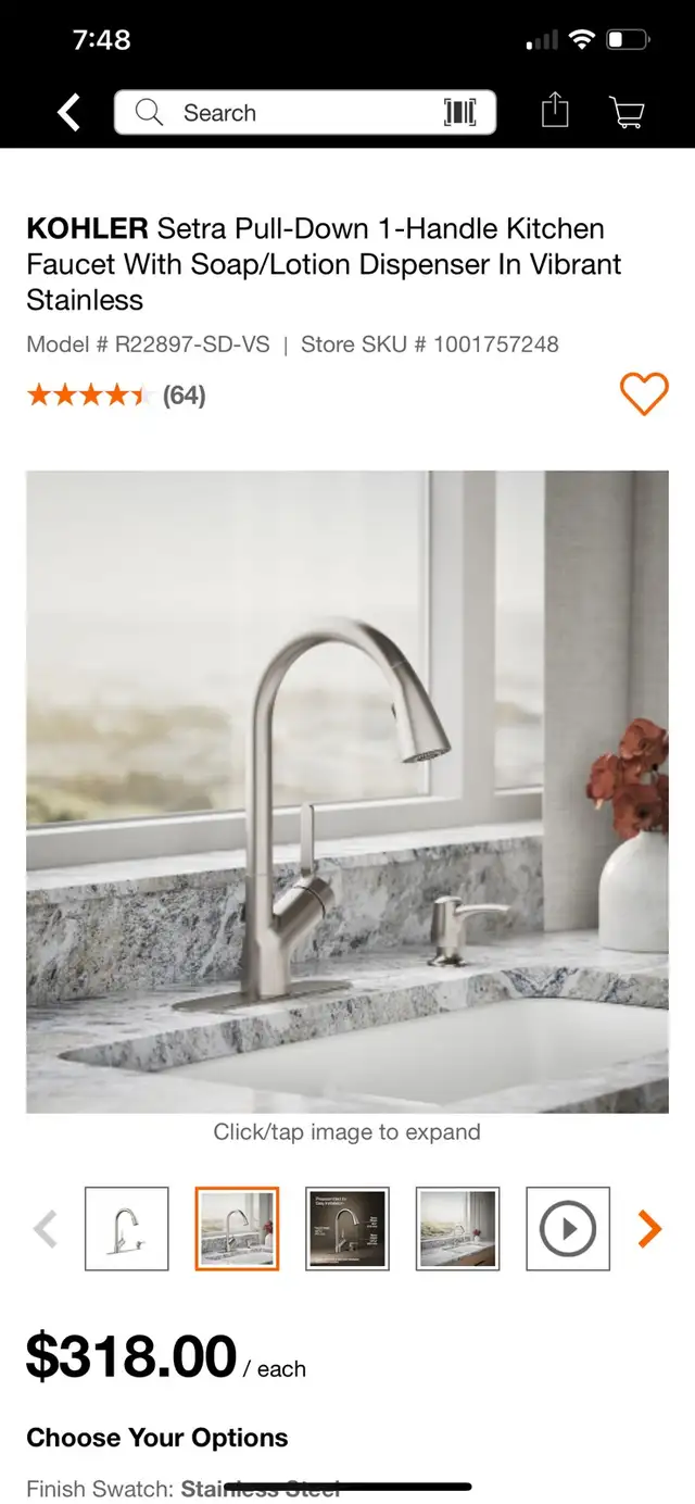 KOHLER Setra Pull-Down 1-Handle Kitchen Faucet With Soap/Lotion597784694485176321