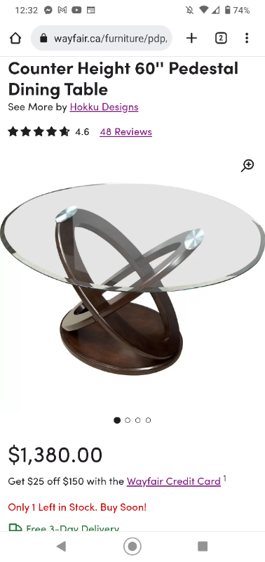 Counter height 60 inch pedestal dining table reduced , View more