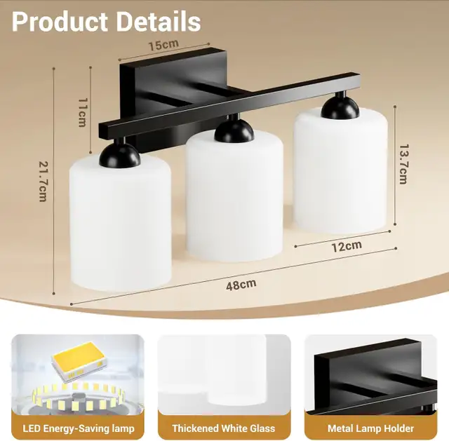 NEW: 3-light black bathroom lamp with white glass63234603448065122