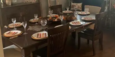 Solid wood dining table and chairs, View more