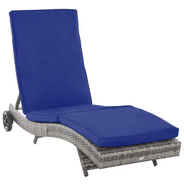 Outdoor Adjustable Wicker Chaise Lounge Chair with Cushion & Whe in Patio & Garden Furniture in Markham / York Region - Image 3