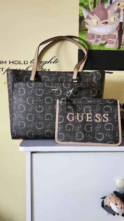 Brown Guess Logo Tote with Wristlet Authentic , View more
