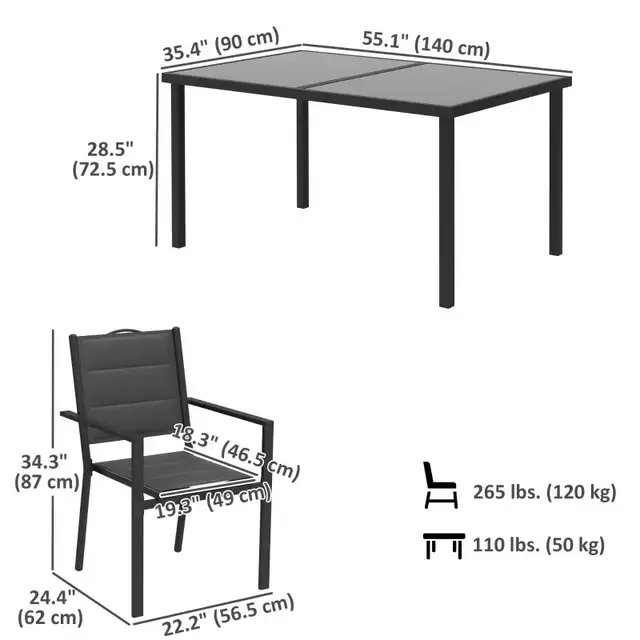 5 Piece Outdoor Dining Set w/ 4 Stackable Chairs, Rectangle Tabl in Dining Tables & Sets in Markham / York Region - Image 4