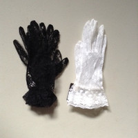 Ladies Gloves - 2 Pairs Black & White Lace Gloves - Regular Size