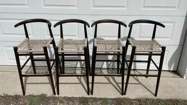 John Vogel for West Elm Bar Stools Set of 4 Woven Seats
