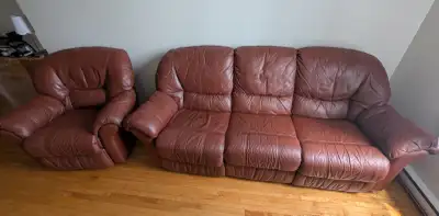 Divan et fauteuil en cuir inclinable, View more