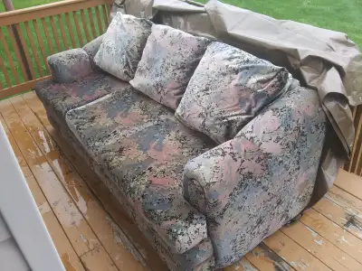Free Sofa that has been barely used and other household items. Shelves ,Cabinet, NEW G .Forman grill...