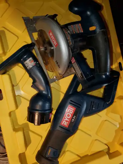 I'm selling a used Ryobi 18V circular saw, drill, and light combo, perfect for various DIY tasks. Th...