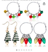 3pairs Christmas Earrings For Women Ladies Girls, Drop Dangle Ea