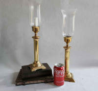 Vintage Brass Tall Candlesticks Glass Hurricane Lamp Shades