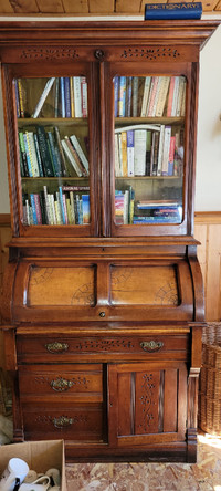 Wooden book shelf and desk.