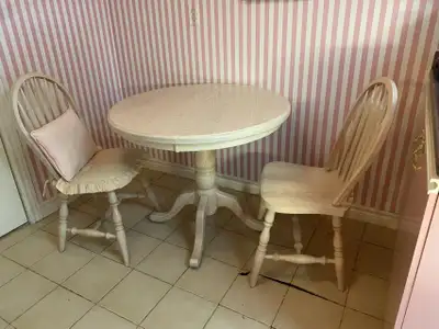 Round Wood Pedestal Table & 2 Windsor Chairs, View more