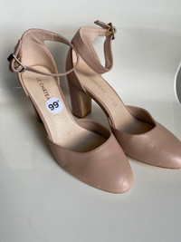 Nude Almond Toe Ankle Strap Heels - New - Size 37