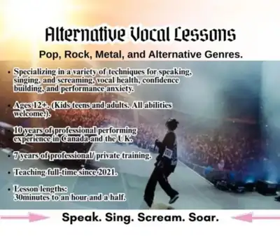 Vocal Lessons. (Pop, Rock, Metal, and Alternative Genres.)., View more